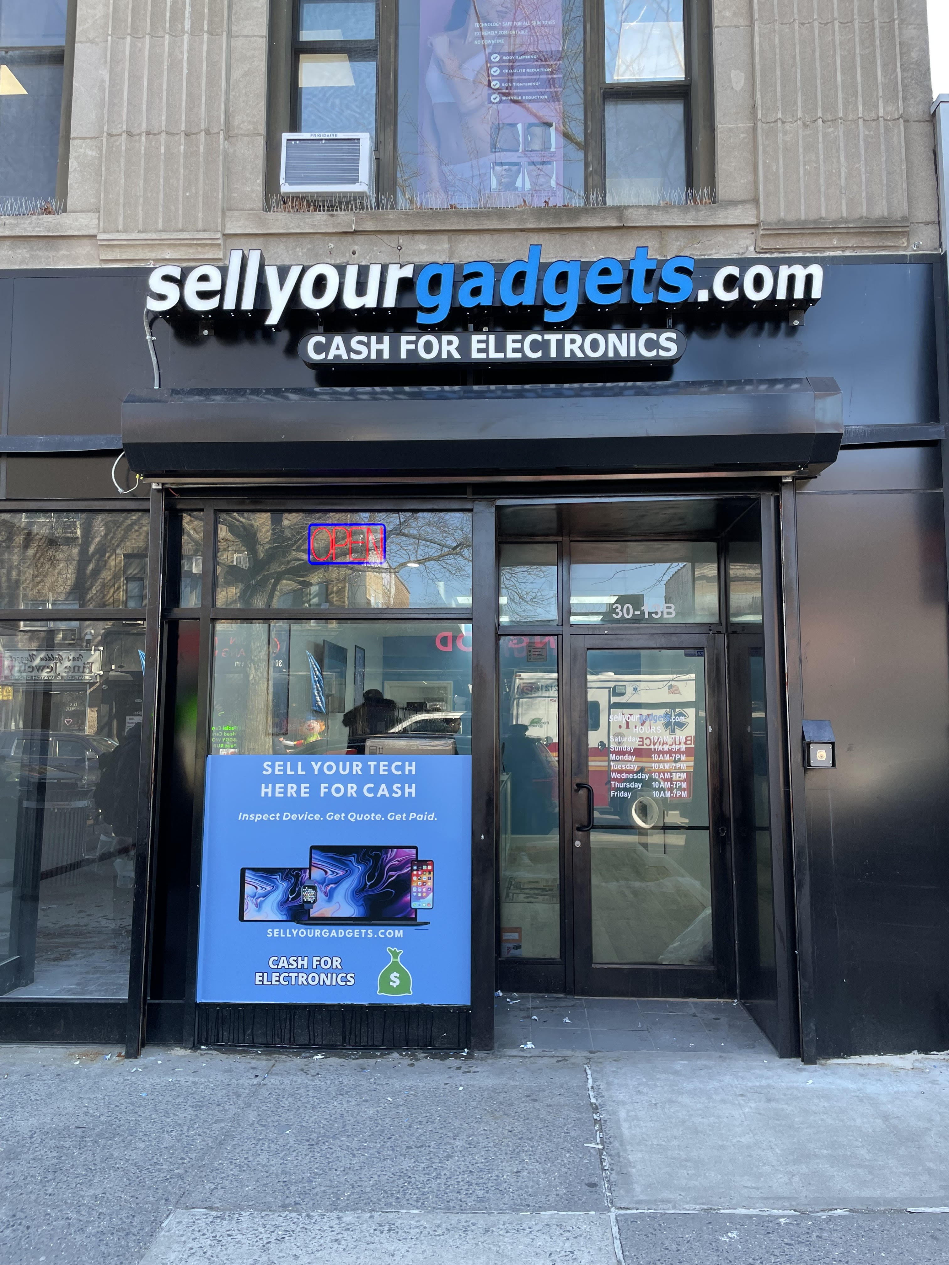 Illustration of a SellYourGadgets storefront, cash for electronics